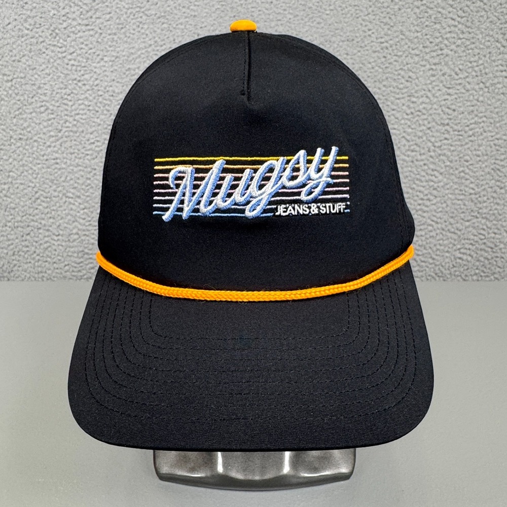Mugsy Hat Mens Snapback Black Yellow‎ Trucker Script Retro Style Adjustable